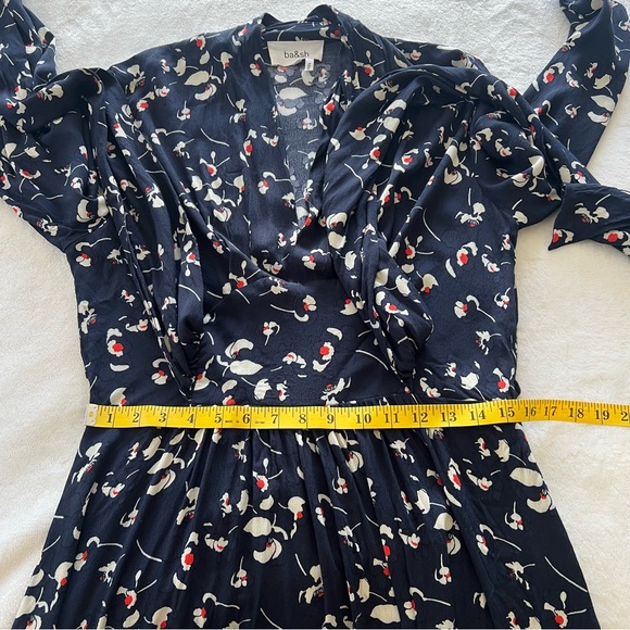 ba&sh Silia Shirred Floral-Print Crepe Dress in Marine LARGE - Picture 8 of 9